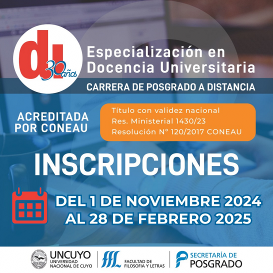 imagen Se abren las inscripciones para la Especialización en Docencia Universitaria