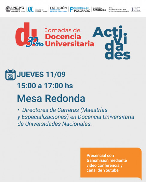 imagen Jornadas de Docencia Universitaria: 30 años de la Especialización en Docencia Universitaria