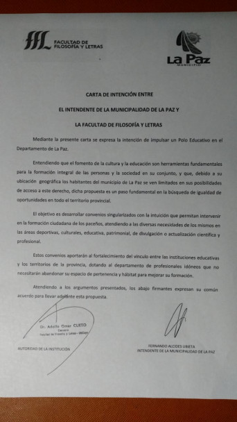 imagen Acta Acuerdo para el polo educativo en La Paz