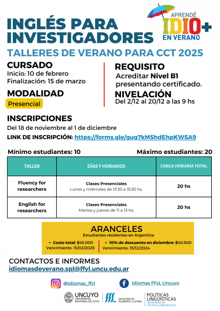 imagen Inscribite: cursos intensivos de IDIO+ en Verano 2025