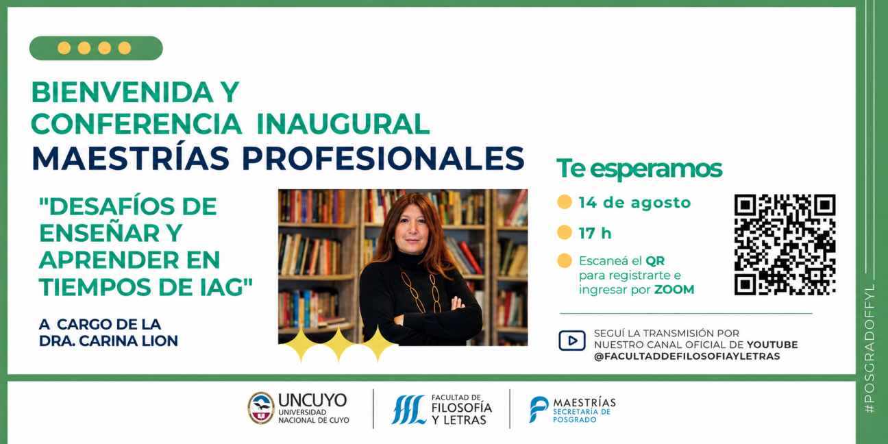 imagen Comienzan las Maestrías Profesionales de la FFyL con una conferencia inaugural de la Dra. Carina Lion