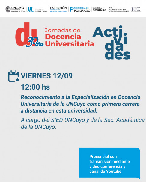 imagen Jornadas de Docencia Universitaria: 30 años de la Especialización en Docencia Universitaria