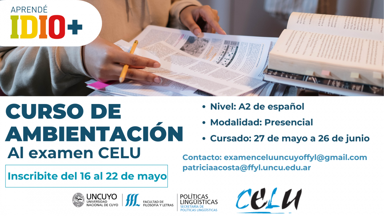 imagen IDIO+: Se abren las inscripciones para el Curso de Ambientación para Examen CELU 2024