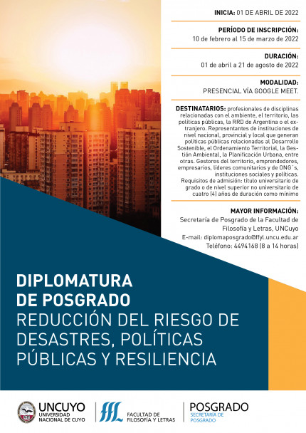 imagen Diplomatura de Posgrado Reducción del Riesgo de Desastres, Políticas Públicas y Resiliencia   