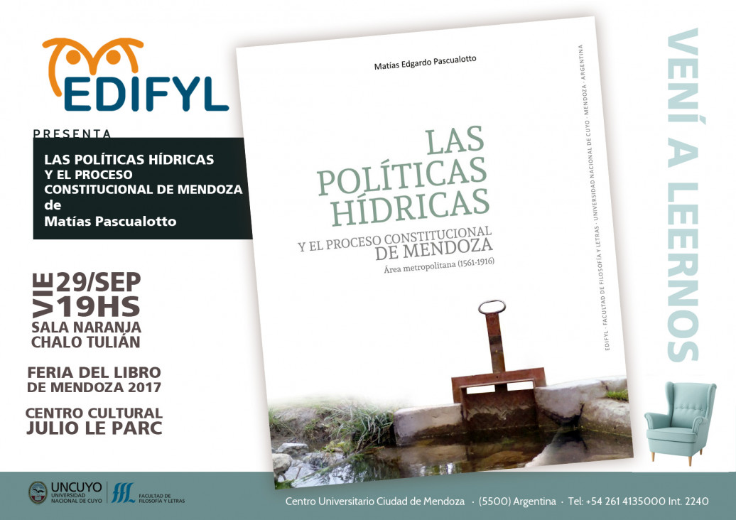 imagen "Las políticas hídricas y el proceso constitucional de Mendoza" se presentará en la Feria del Libro 2017