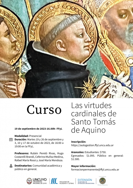 imagen Flyer del curso sobre las virtudes cardinales en Santo Tomás de Aquino   