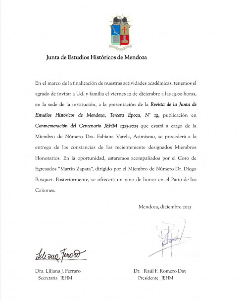 imagen Gustavo Zonana, Miembro Honorario de la Junta de Estudios Históricos de Mendoza