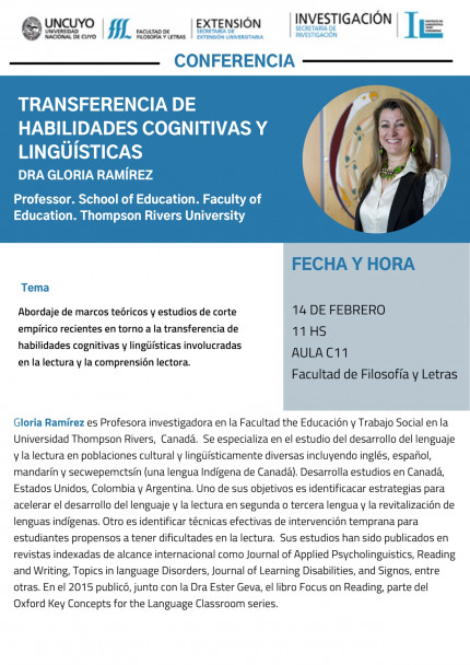 imagen Flyer de la conferencia de la Dra. Gloria Ramírez