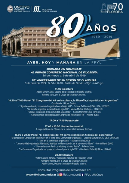 imagen Compartimos el Programa de la Jornada en homenaje al Primer Congreso Nacional de Filosofía