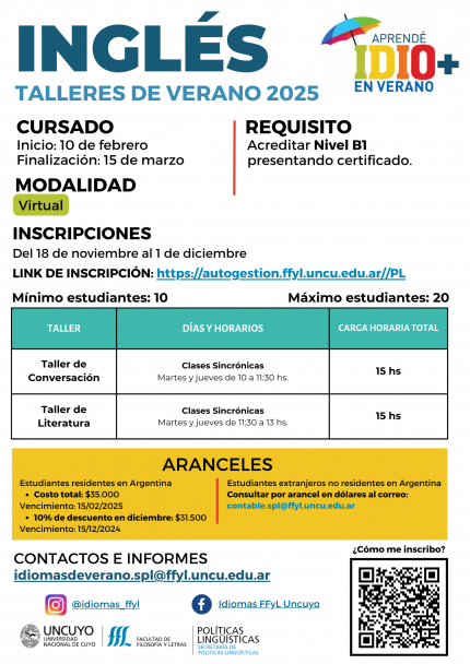 imagen Inscribite: cursos intensivos de IDIO+ en Verano 2025