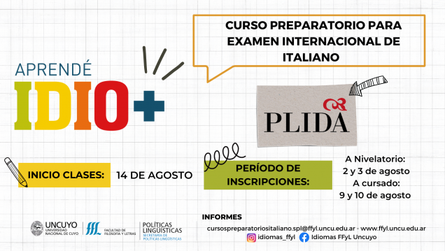 imagen IDIO+ ofrece un curso preparatorio para el Examen Internacional de italiano: PLIDA , nivel B1